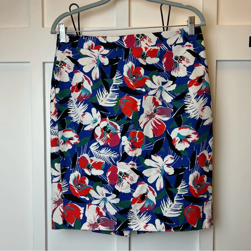 J. Crew Tropical Floral Cotton Pencil Skirt Sz 4 Colorful Midi Hawaiian Dopamine
